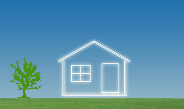 House with lawn and tree illustration