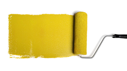 Paint Roller With Yellow Paint