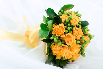 a yellow rose bouquet, isolated on white