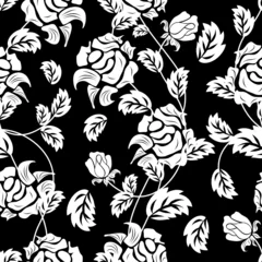 Runde Acrylglas Antireflex-Bilder Blumen schwarz und weiß floraler nahtloser Hintergrund