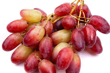 One cluster of red grapes