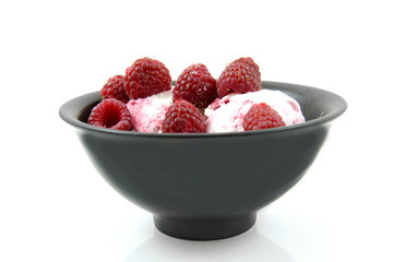 Bowl with desert over white background