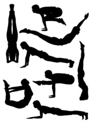 Yoga poses in silhoutte