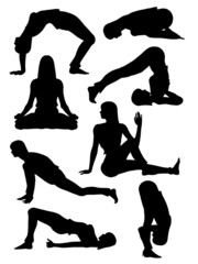 Yoga poses in silhoutte