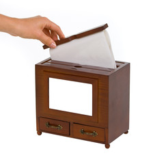 fancy wooden locker with man's hand opening it