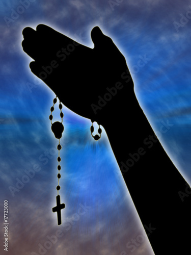 “Praying hands on absract blue background” Stock photo and royalty-free
