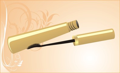 Mascara on the decorative background. Card. Vector