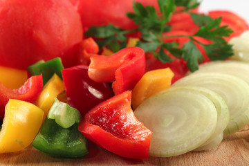 Paprikas  pieces and onion