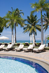 Swimming pool on a sunny day.Pattaya city in Thailand
