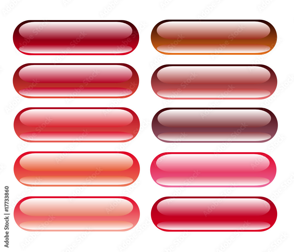 Poster red glossy button set with reflection on both sides
