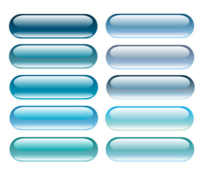 Blue glossy button set with reflection on both sides