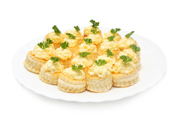 Small snacks with cheese salad