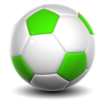 High resolution 3D green and white soccer ball isolated