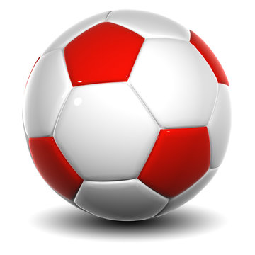 3d white and red leather soccer ball isolated