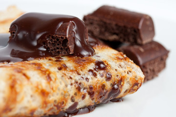 Pancake with chocolate syrup