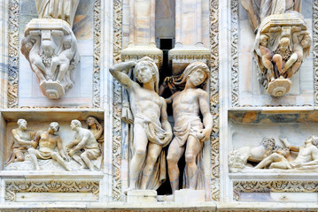 Italy, Milan cathedral wall details.