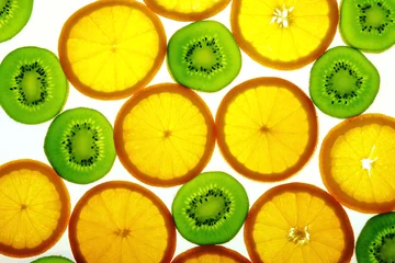 Crédence de cuisine en verre imprimé Tranches de fruits Kiwi vert et tranches d& 39 orange
