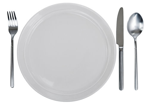 empty plate, fork, spoon and table-knife