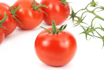 Fresh tomatoes and leaf pattern