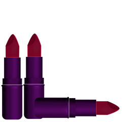 Three lipsticks isolated on white background