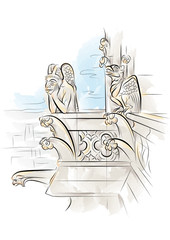 Chimera on the top of Notre-Dame de Paris. Vector illustration