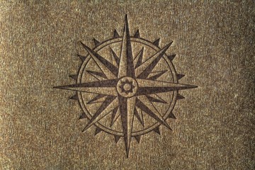 Compass rose on wood texture