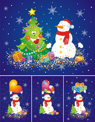 Set of backgrounds with snowmen.