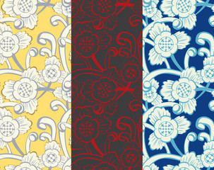 Seamless floral pattern in 3 color variations