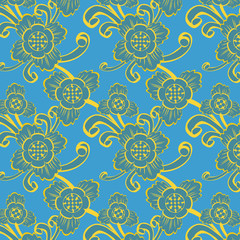 Diagonal blue seamless floral pattern
