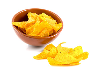 Brown bowl with tortilla chips