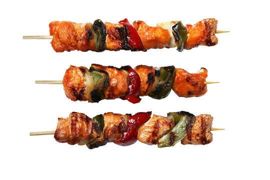Juicy kabobs on white background