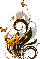 Floral illustratioon with butterflies for design.