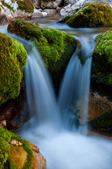 A mountain stream waterfall, long time exposure.
