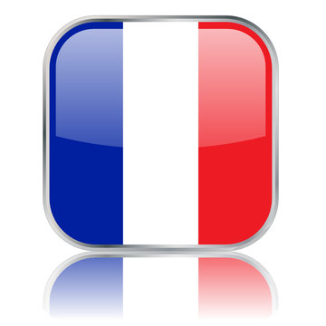France - French Square Flag Button (vector with reflection)