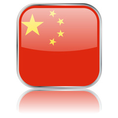 Chinese Square Flag Button (vector with reflection)