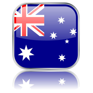 Australian Square Flag Button (vector with reflection)