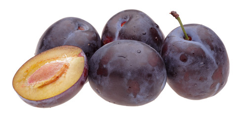 heap plums on white background