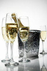 Champagne flutes and ice bucket
