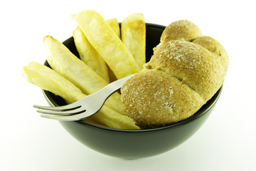 Fries in a Black Bowl