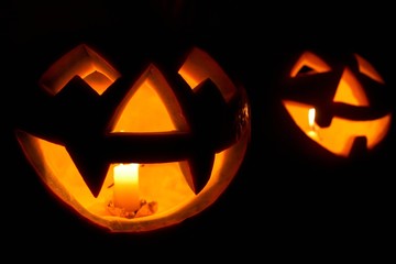 Creepy carved pumpkin face, with a smile