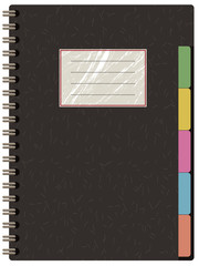 Spiral bound notebook vector clipart with dividers and label for text isolated on white