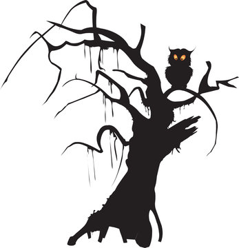 gloomy dead tree and owl