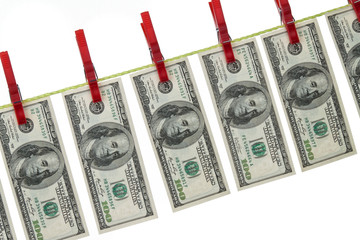 Geldwäsche mit Dollar auf Wäscheleine