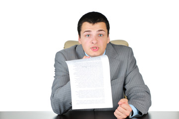 Angry Business man at work isolated on white background