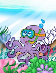 Fototapeta na wymiar Octopus diver underwater