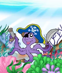Deurstickers Piraten Piraten octopus onder water