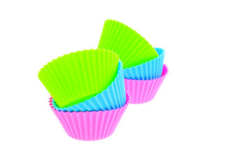 six multicolor silicone muffin pans