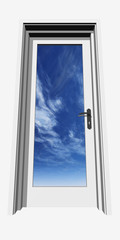 high resolution 3D closed door over a natural sky