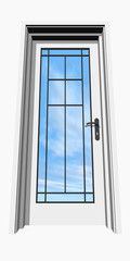 high resolution 3D closed door, isolated , over a natural sky