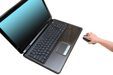 laptop and child hand using the mice